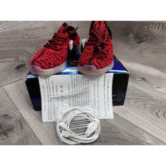 ATS Usb Led Light Glow Shoes Kids Size 9 Red Sneakers Flashing Colors NIB - Picture 7 of 8